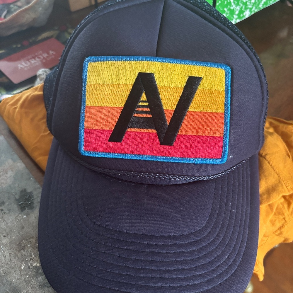 Aviator Nation Navy Trucker Hat with Rainbow Patch
